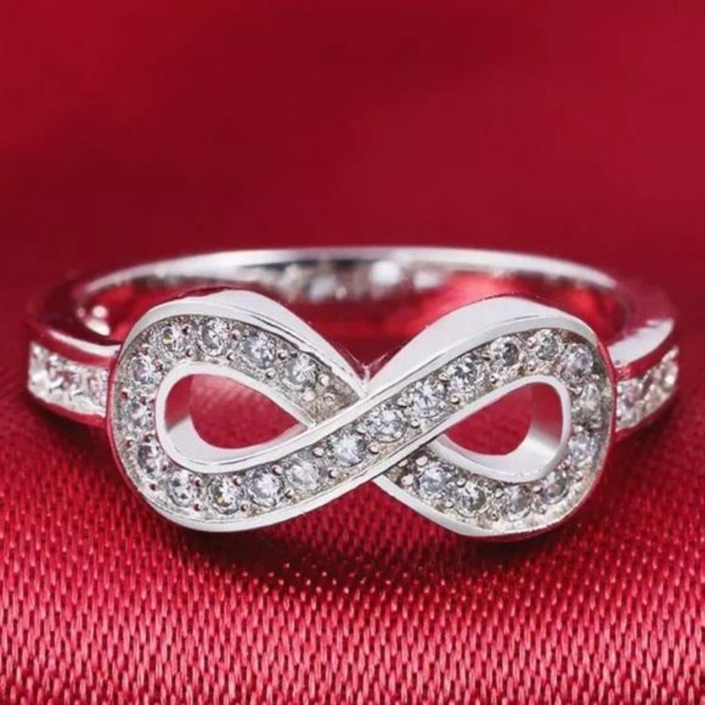 NEW INFINITY 925 STERLING SILVER DIAMOND RING, CUTE RING, SHINY RING.